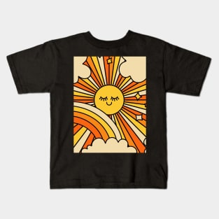 The Happiest Sun Retro Groovy 70s Orange Yellow Kids T-Shirt